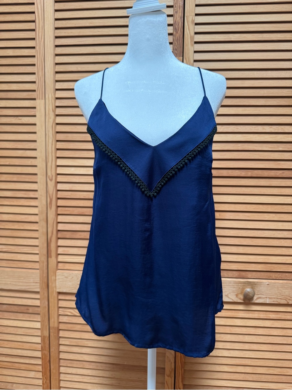 Stillwater Navy Blue Satin Lace Trim Camisole Tank Top Small Coquette Romantic